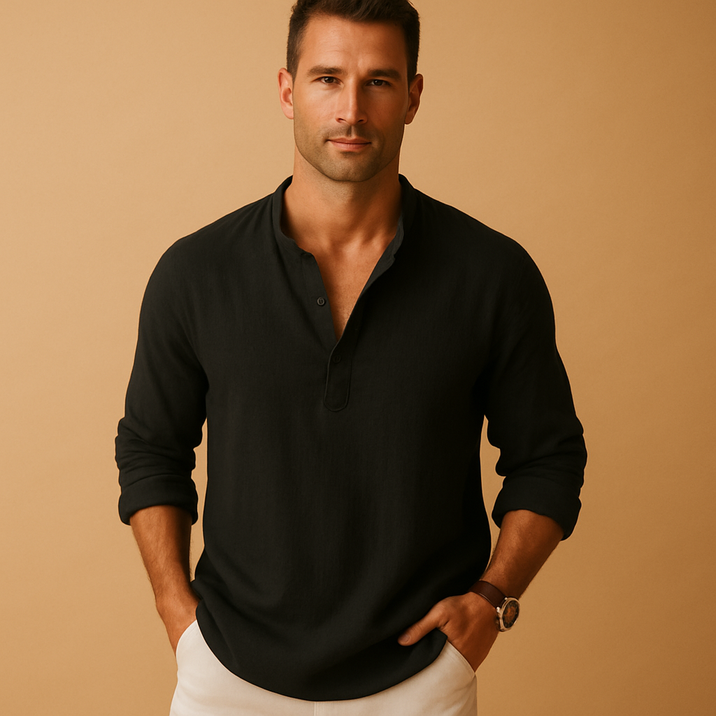Stylish men's lightweight V neck long sleeve top, a summer fashion essential for comfortable and versatile styling.