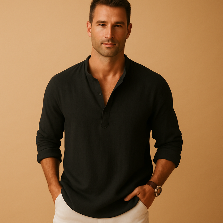 Stylish men's lightweight V neck long sleeve top, a summer fashion essential for comfortable and versatile styling.