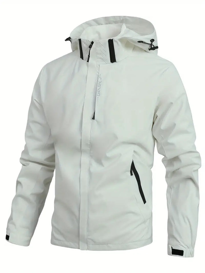 Black men's zip-up lightweight jacket, water-resistant & windproof, excellent for daily outerwear.