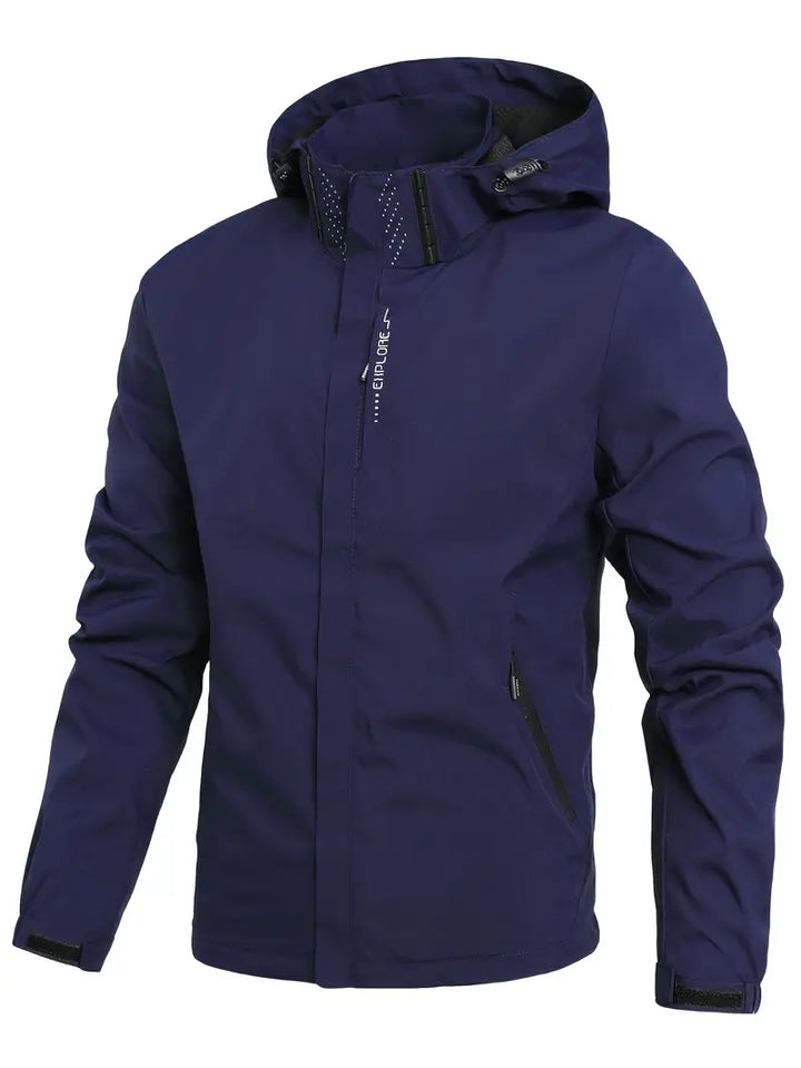 Practical men's lightweight outerwear, water-resistant, windproof, perfect for spring & fall adventures.