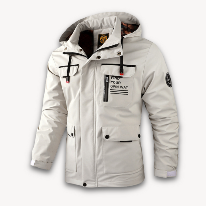 Men's lightweight waterproof hooded summer jacket. Stylish rain protection for outdoor activities & casual wear.