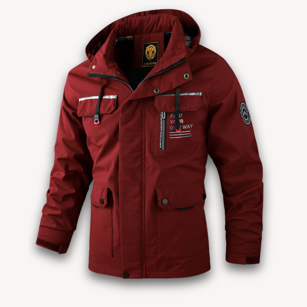 Durable men's waterproof rain jacket with hood. Lightweight & comfortable, perfect for summer outdoor protection.