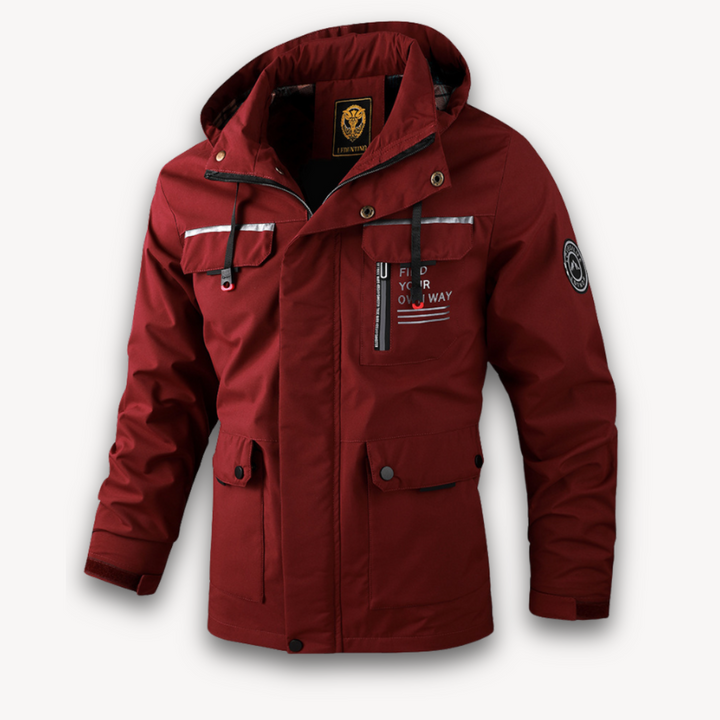 Durable men's waterproof rain jacket with hood. Lightweight & comfortable, perfect for summer outdoor protection.