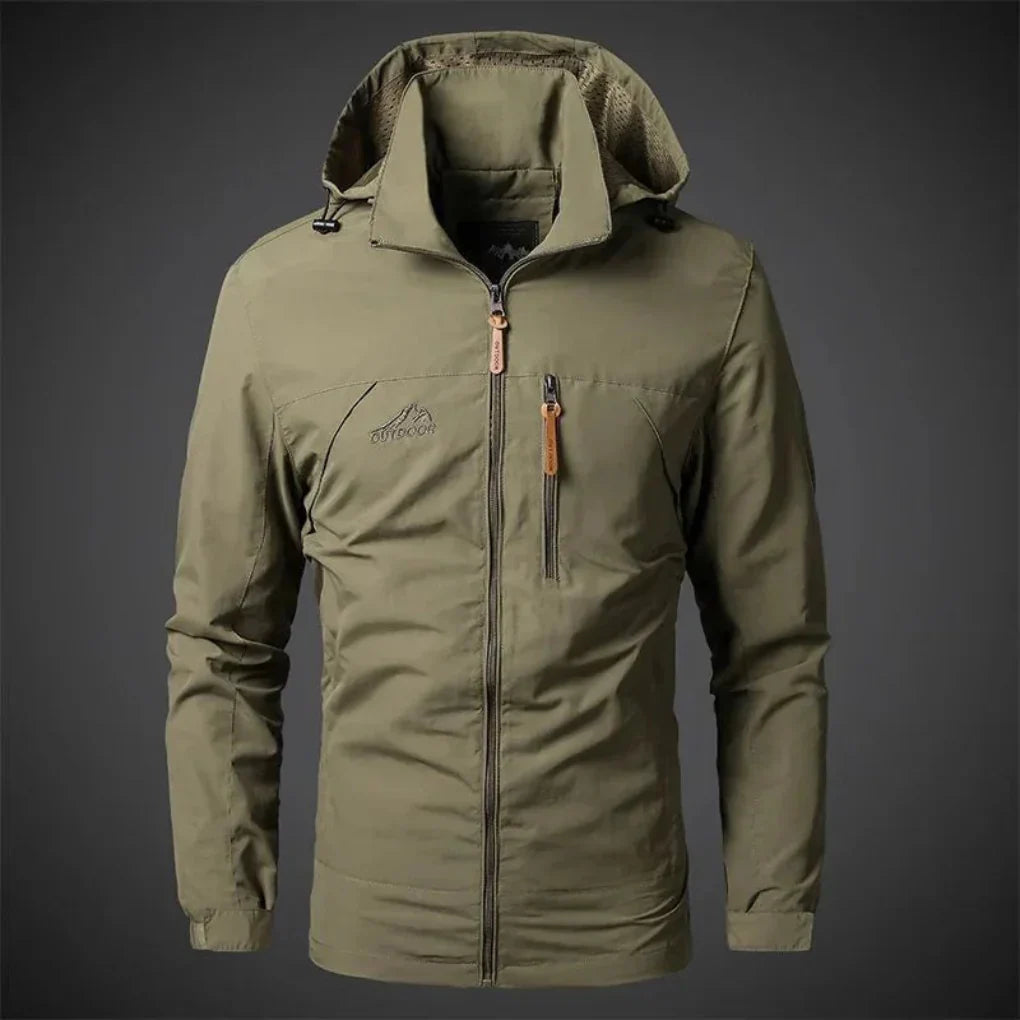 Durable men's waterproof & windproof jacket. Lightweight, full zip for outdoor protection & casual wear.