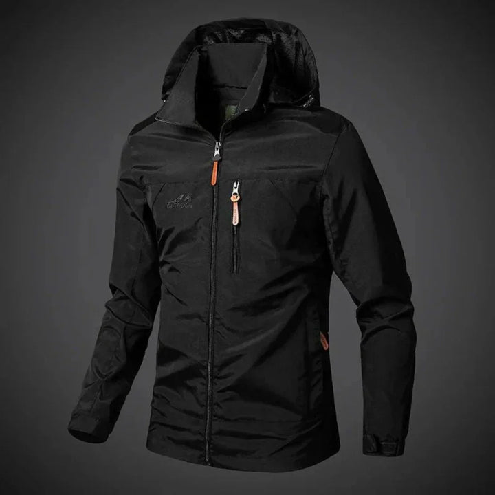 Versatile men's lightweight outdoor jacket. Waterproof windbreaker, full zip, great for summer casual style.