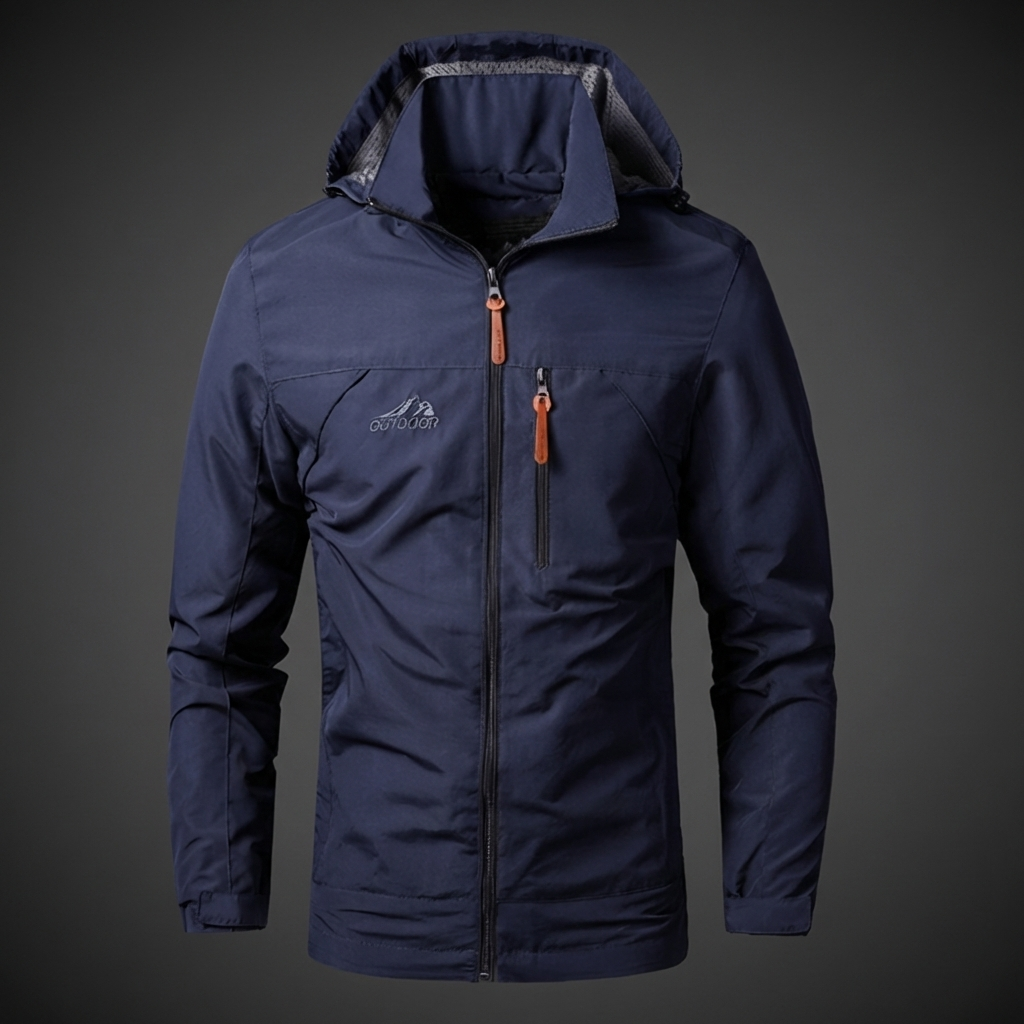 New men's lightweight waterproof wind jacket, full zip. Perfect casual outerwear windbreaker for summer outdoors.