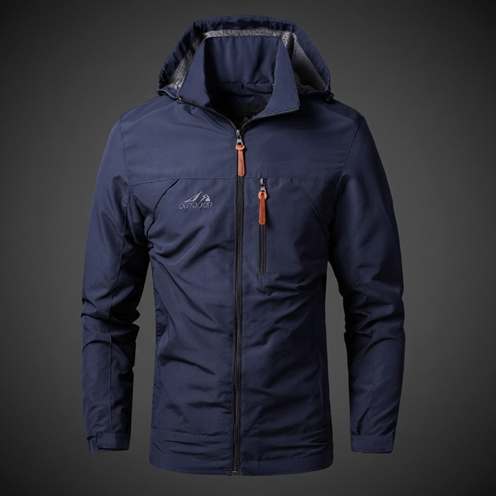 New men's lightweight waterproof wind jacket, full zip. Perfect casual outerwear windbreaker for summer outdoors.