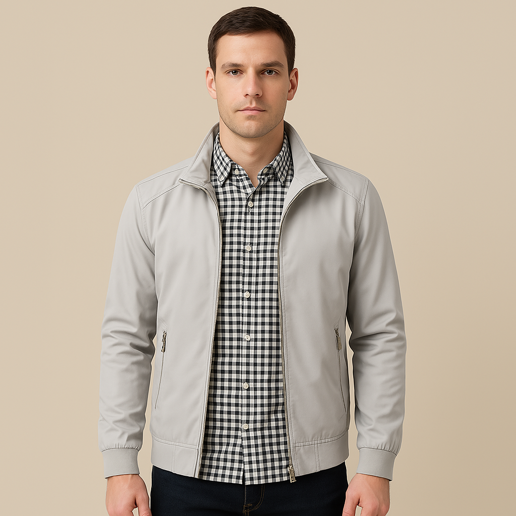 Men's lightweight windbreaker jacket, ideal for summer comfort & spring weather. Stylish casual outerwear.