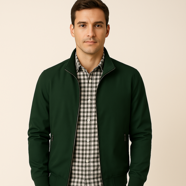 Wind resistant men's lightweight jacket. Perfect summer comfort coat, ideal for casual fashion, spring, and travel.