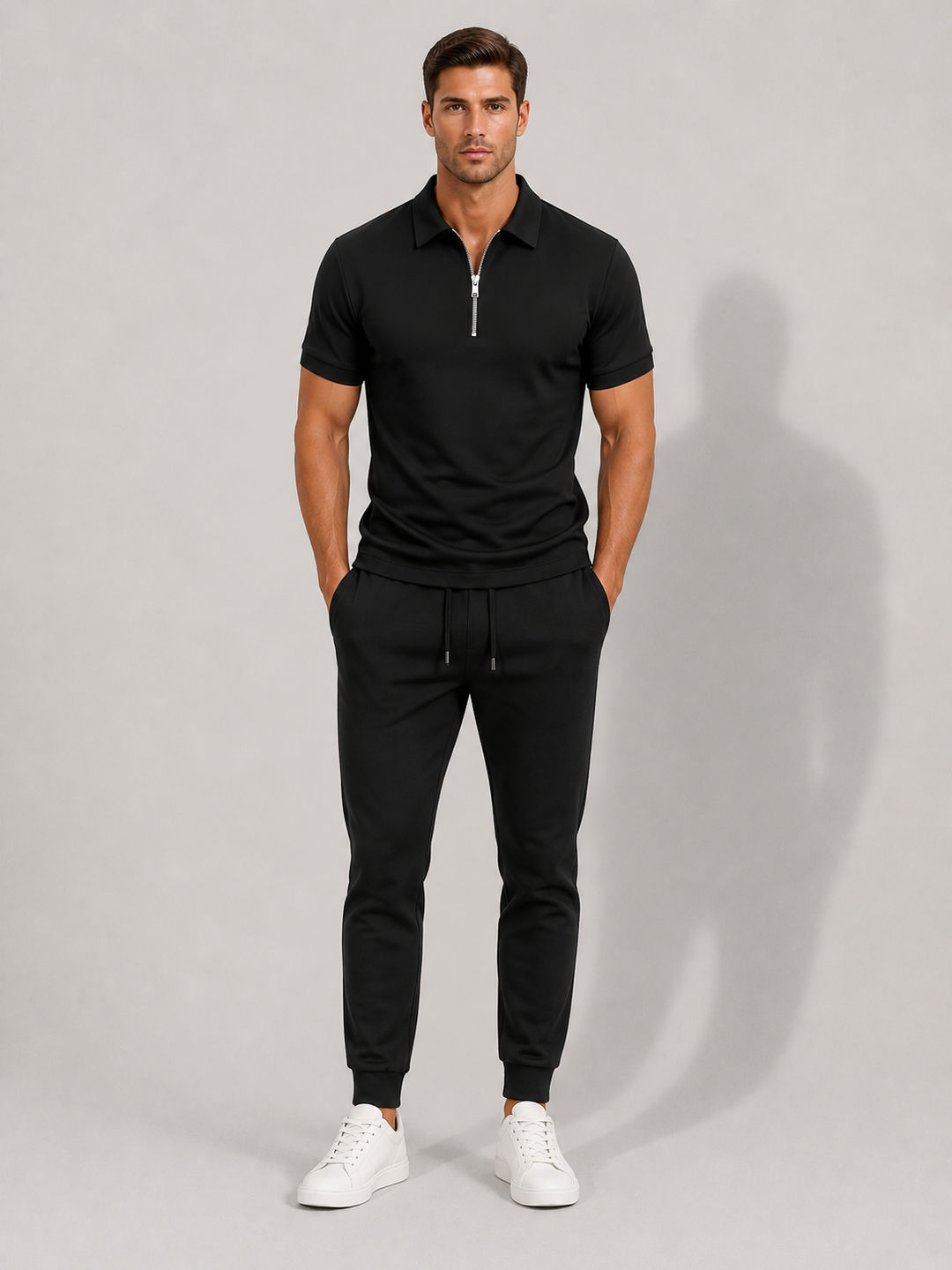 Men's lightweight zip polo shirt for modern everyday style and summer casual wear.