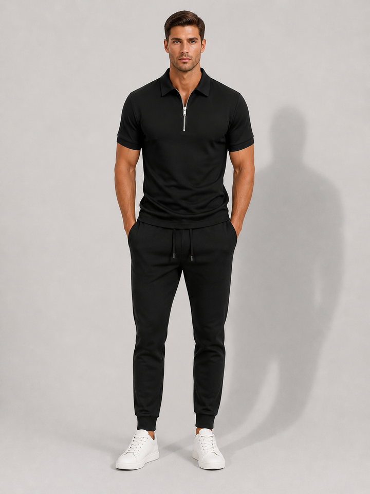 Men's lightweight zip polo shirt for modern everyday style and summer casual wear.