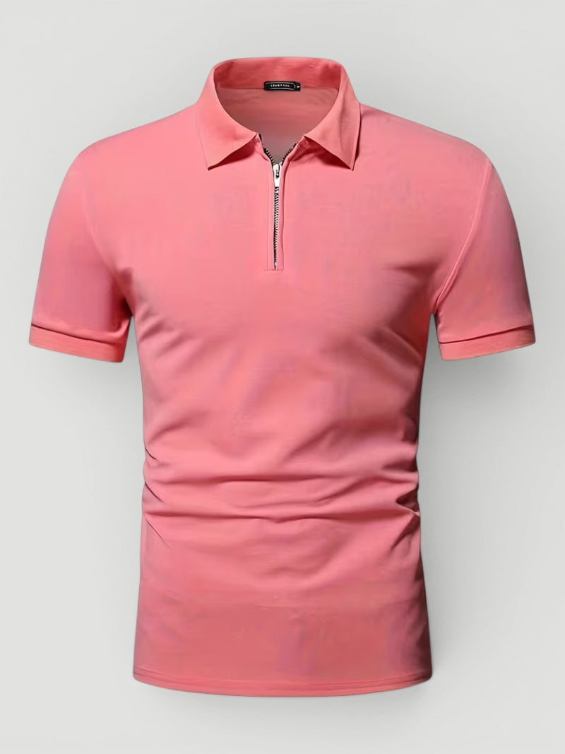 Everyday men's fashion: short sleeve zip polo, light & comfortable for casual wear.