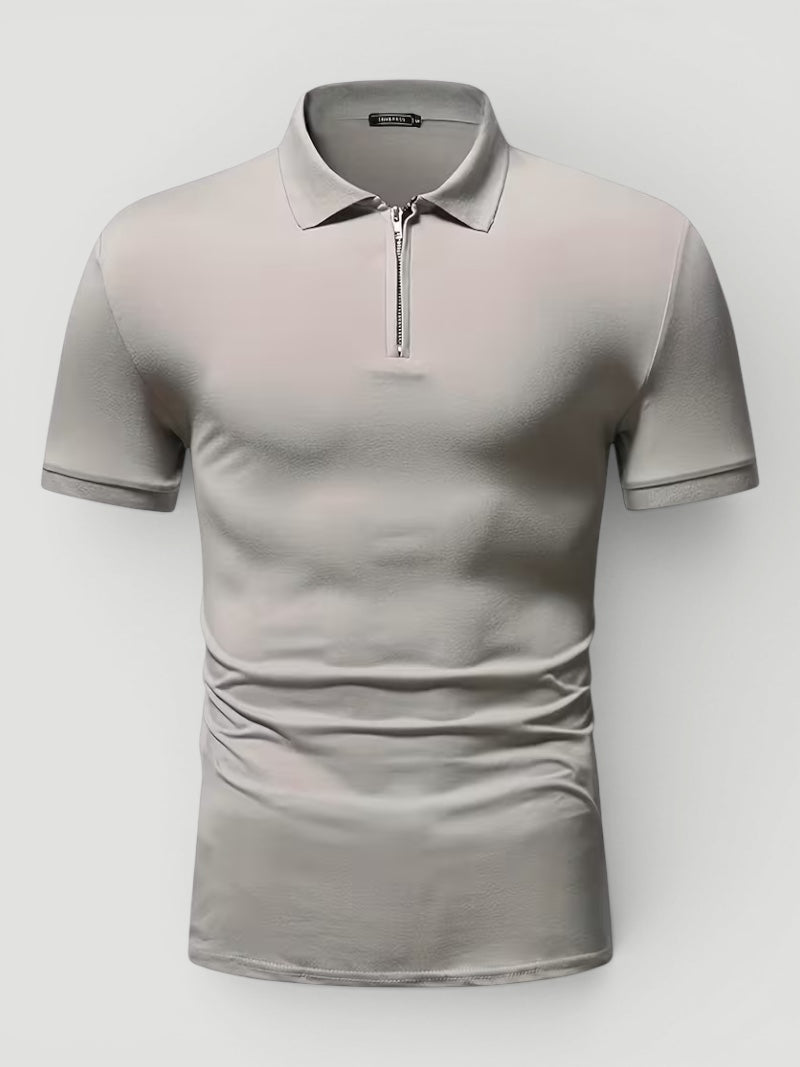 Comfortable men's short sleeve zip polo shirt for modern summer everyday fashion.