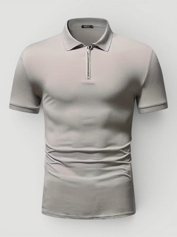 Comfortable men's short sleeve zip polo shirt for modern summer everyday fashion.