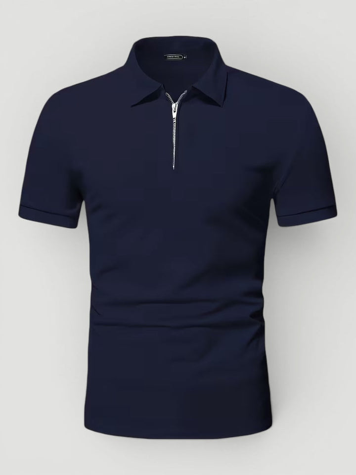 Men's fashion: lightweight short sleeve zip polo for a modern, comfortable look.