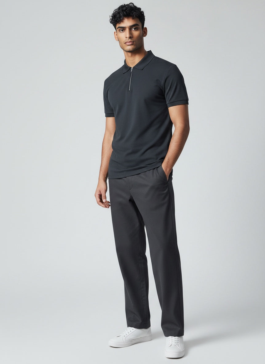 Modern men's zip polo shirt, light & comfortable for casual summer fashion.