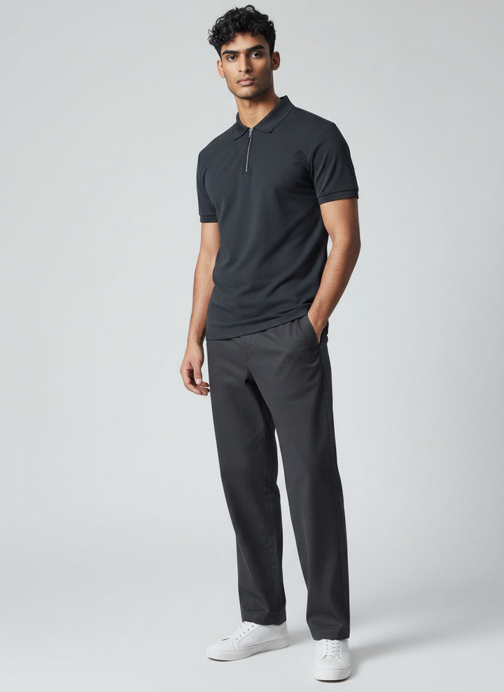 Modern men's zip polo shirt, light & comfortable for casual summer fashion.