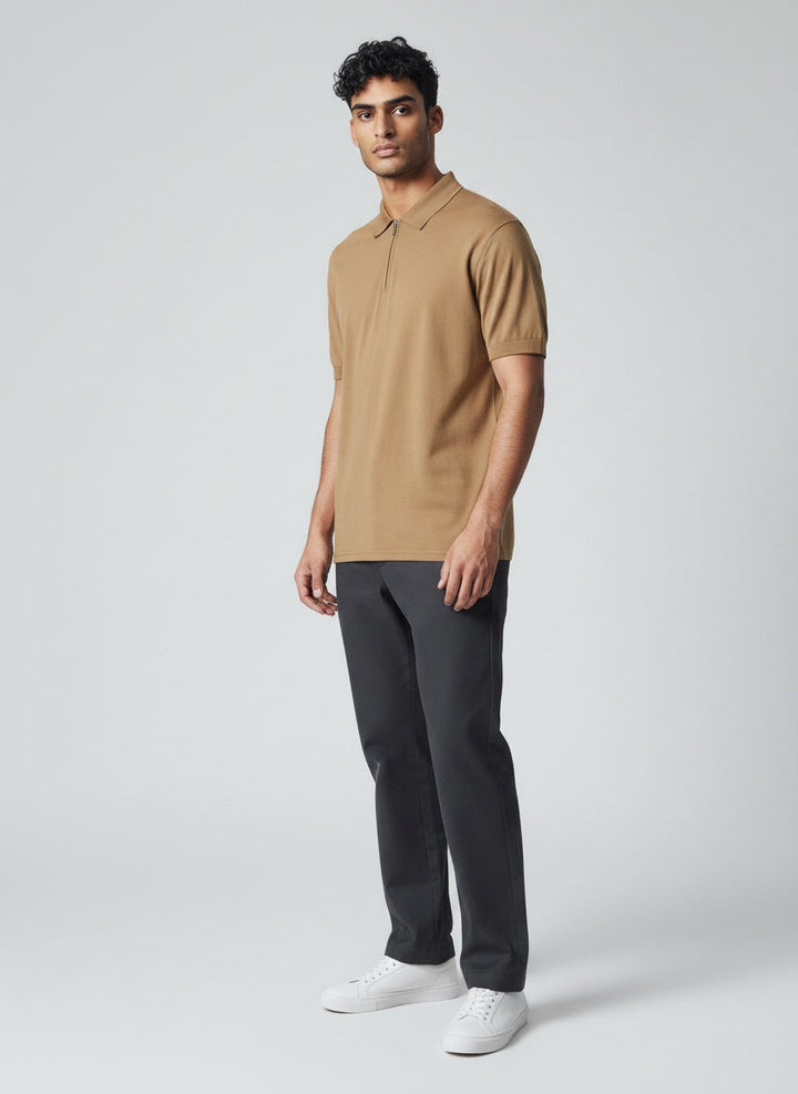 Everyday men's lightweight short sleeve zip polo, a comfortable casual wardrobe staple.