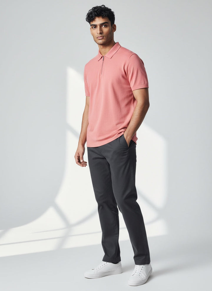 Comfortable men's lightweight zip polo for versatile everyday summer fashion.