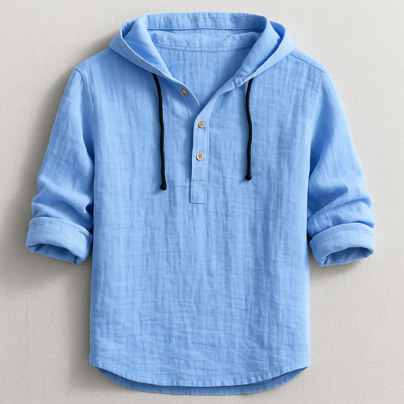 Casual men's long sleeve hooded linen shirt, perfect for everyday wear & spring outfits.