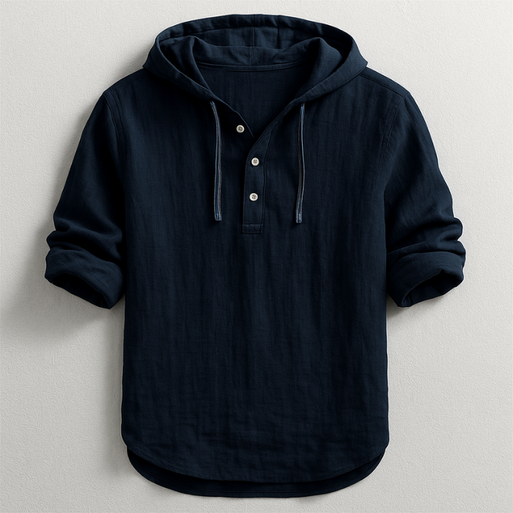 Breezy men's linen hooded shirt for effortless casual style, great for spring and summer outfits.