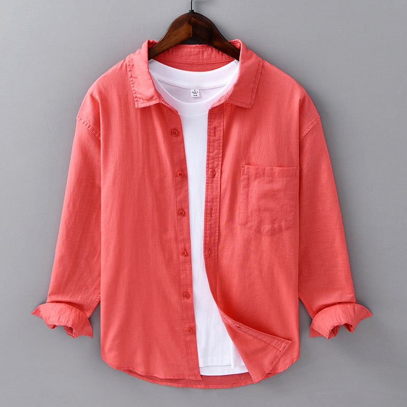 Crisp men's casual button-down shirt, long sleeve design for breathable summer fashion. Perfect for any man.
