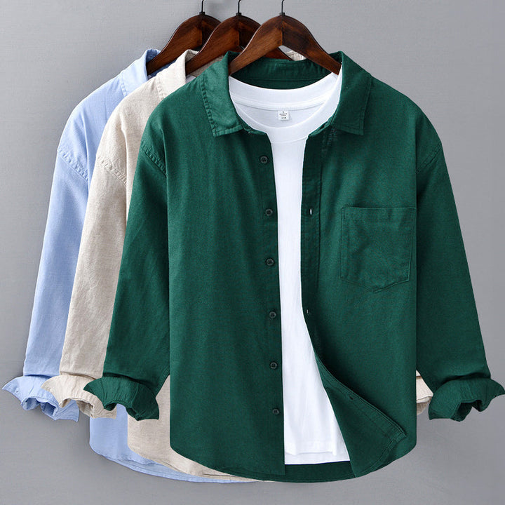 Versatile men's long sleeve button-down shirt. Essential men's apparel for a smart casual summer wardrobe.