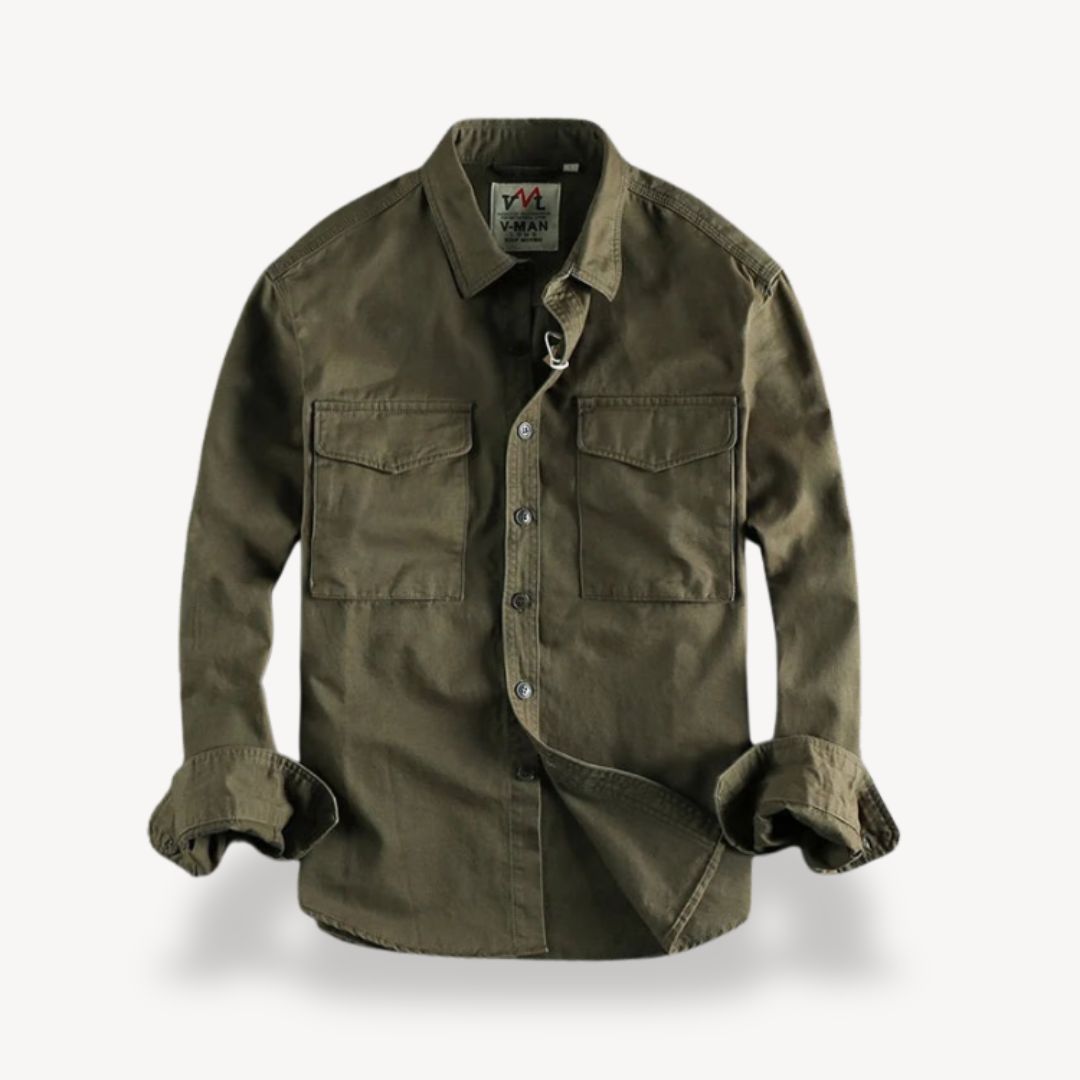 Versatile men's cargo work shirt, long-sleeve for outdoor & casual comfort. Utility pockets, durable fabric.