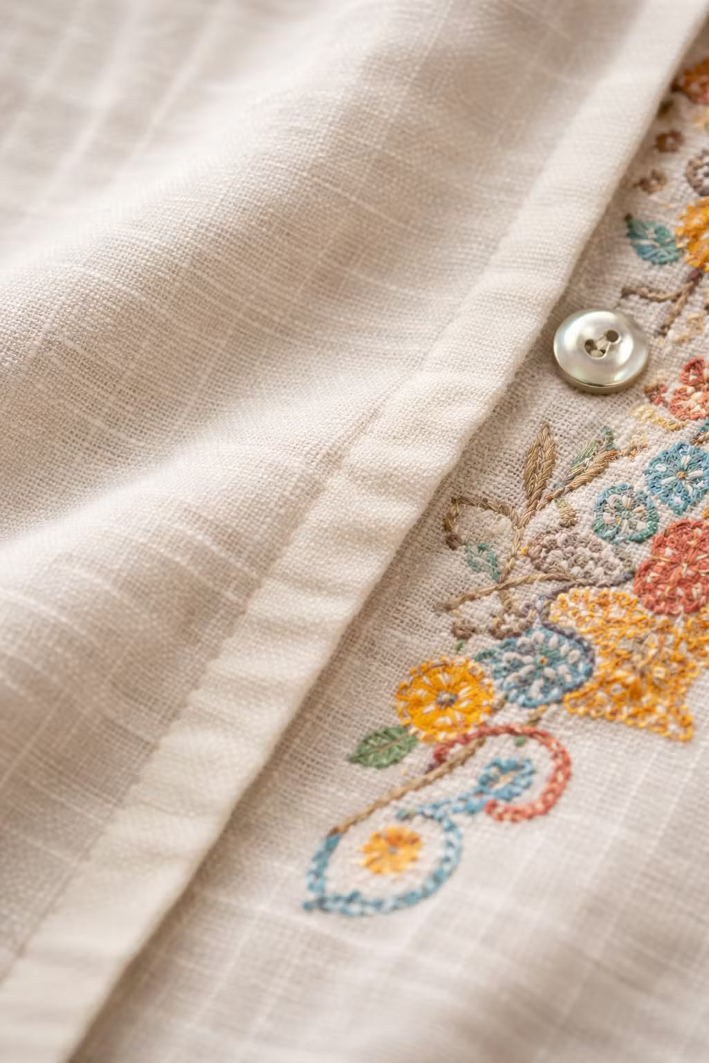Versatile men's smart casual shirt, boasting beautiful floral embroidery & a relaxed long sleeve design for all seasons.