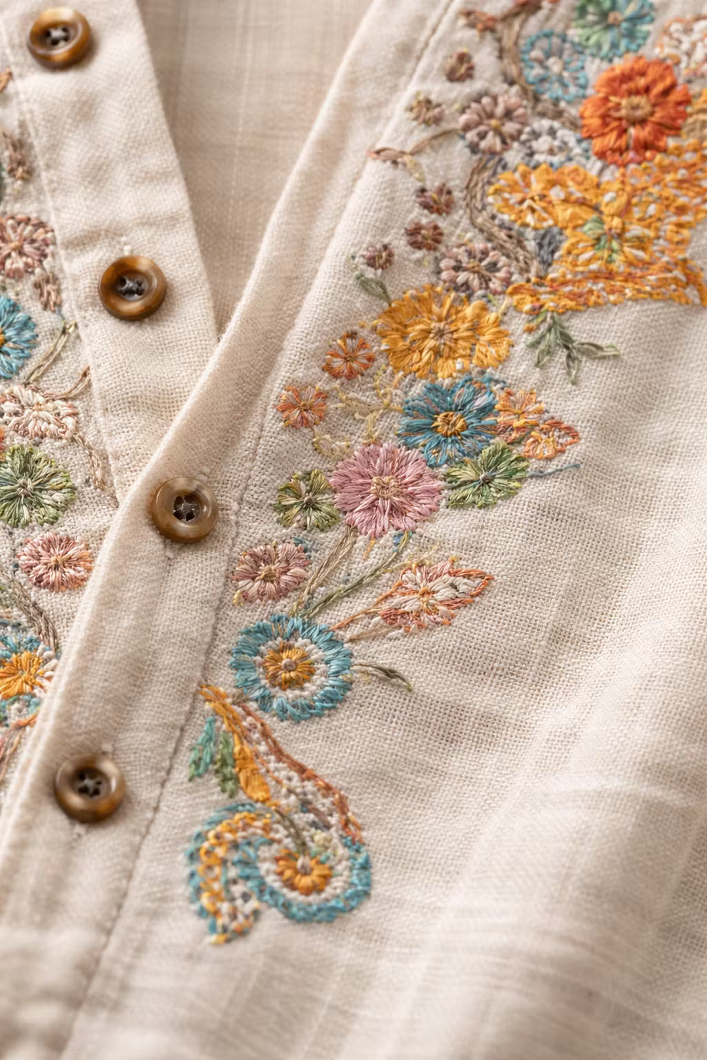 Smart casual men's shirt with eye-catching floral embroidery, designed for comfort & style in spring & summer.