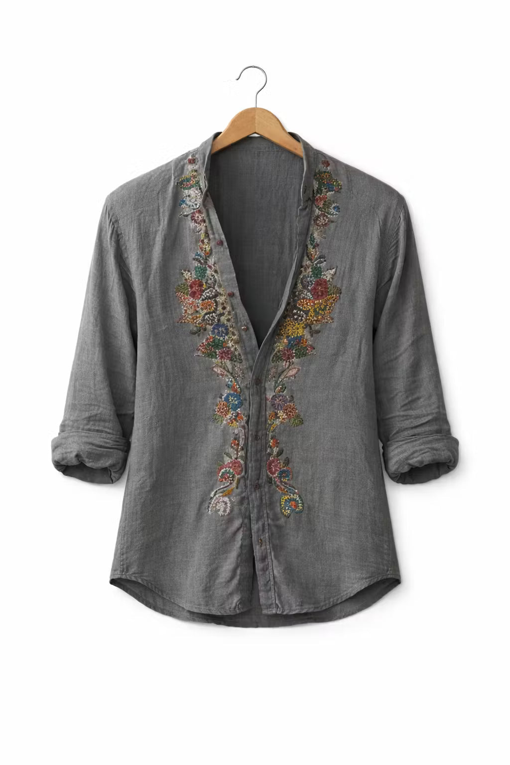 Men's relaxed fit floral embroidered long sleeve shirt, great for spring/summer smart casual & weekend fashion.
