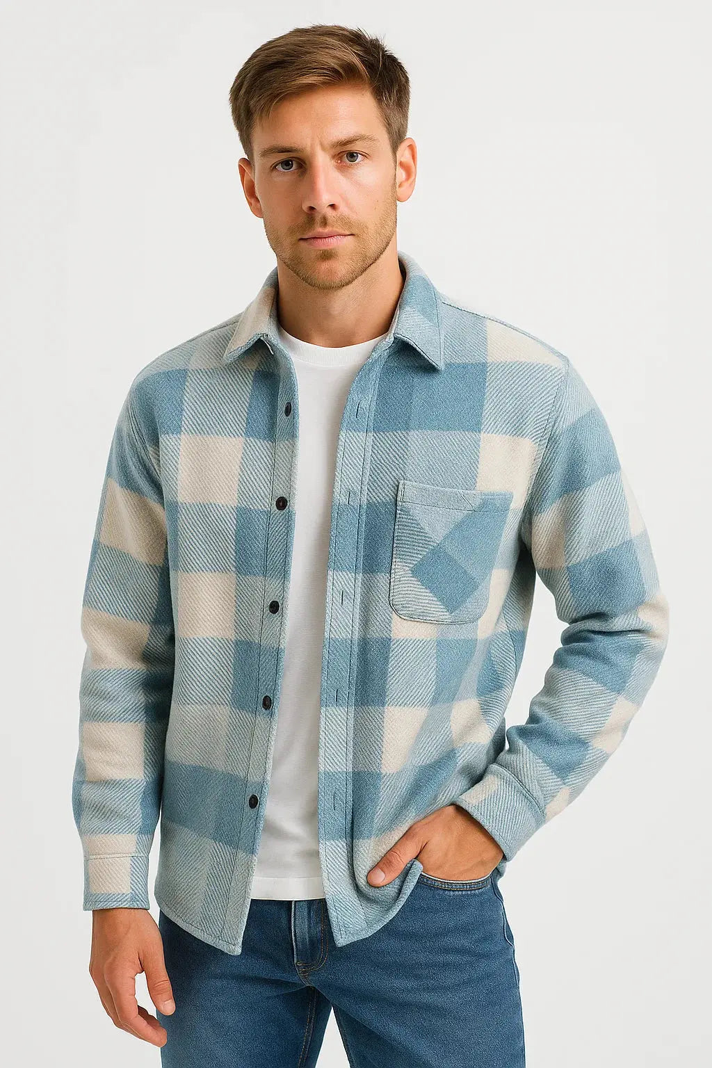 Comfortable men's long sleeve checkered button-front top, a versatile piece for casual and everyday style.