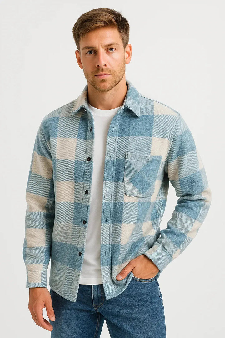 Comfortable men's long sleeve checkered button-front top, a versatile piece for casual and everyday style.