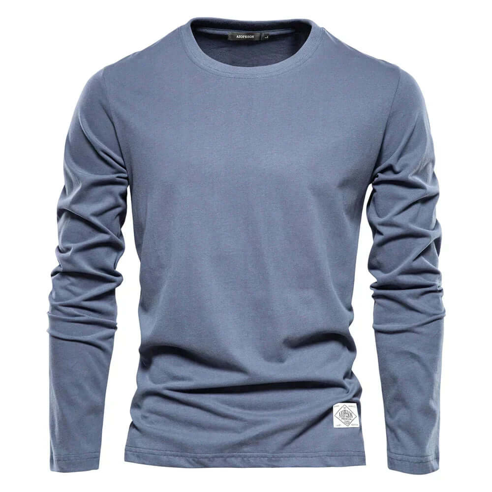 Men's long sleeve crewneck t-shirt, versatile for everyday casual style & comfort.