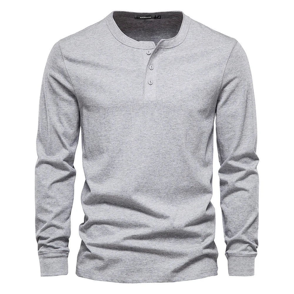 Comfortable men's long-sleeve henley shirt, ideal for everyday casual wear and layering.