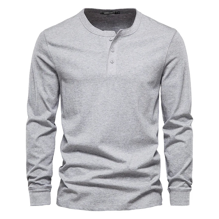 Comfortable men's long-sleeve henley shirt, ideal for everyday casual wear and layering.