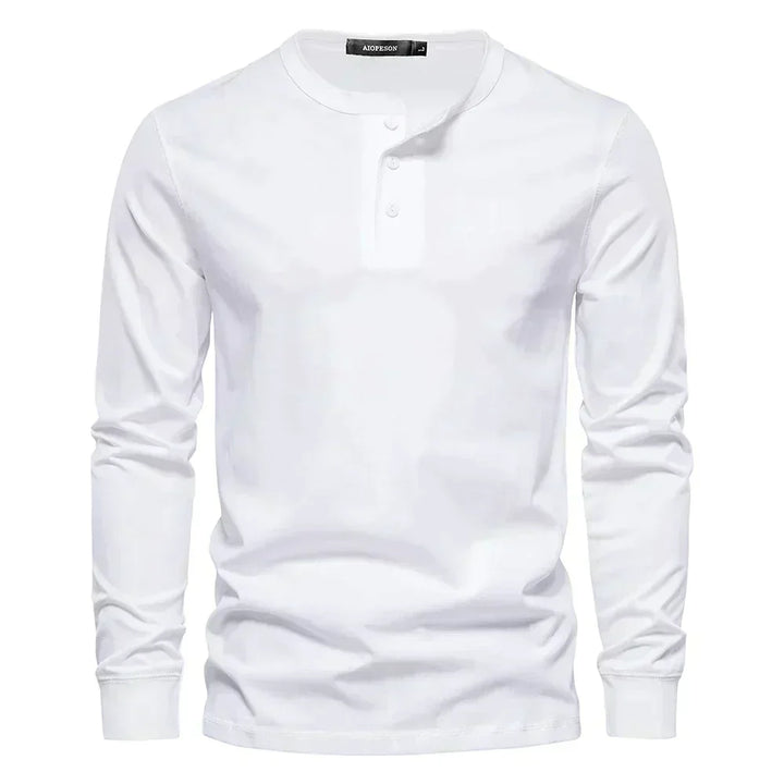 Versatile men's long-sleeve henley shirt, an ideal layering piece for everyday comfort & style.