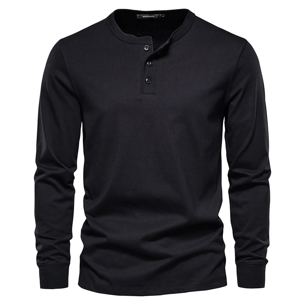 Everyday men's long-sleeve henley shirt, a comfortable and stylish top for versatile casual wear.