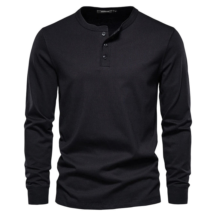 Everyday men's long-sleeve henley shirt, a comfortable and stylish top for versatile casual wear.