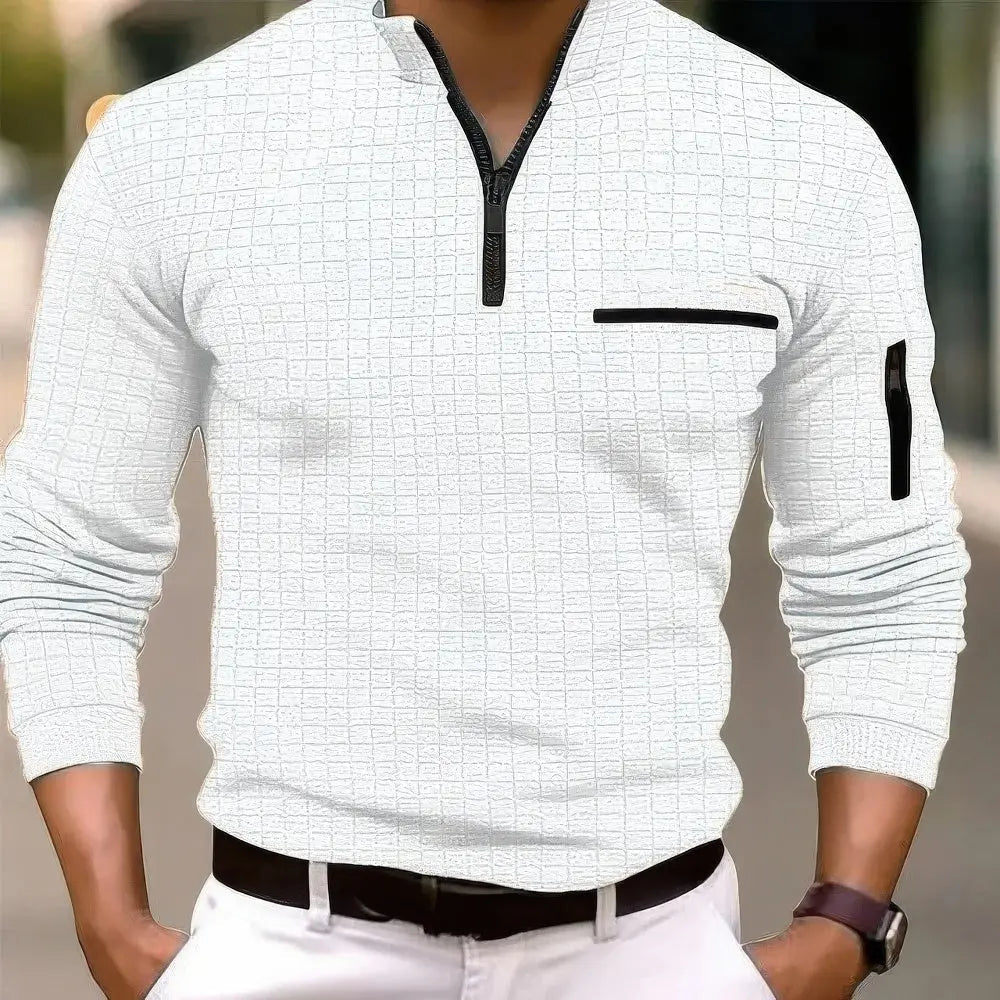 Stylish men's long sleeve polo shirt. Ideal for smart casual looks & comfortable everyday fashion.