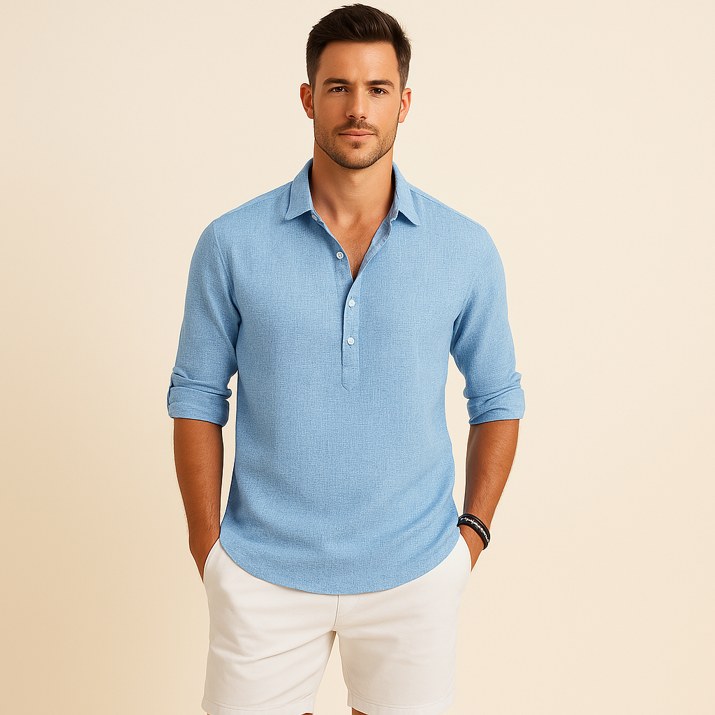 Men's long sleeve polo shirt with a relaxed fit & button neck, ideal for casual everyday wear.