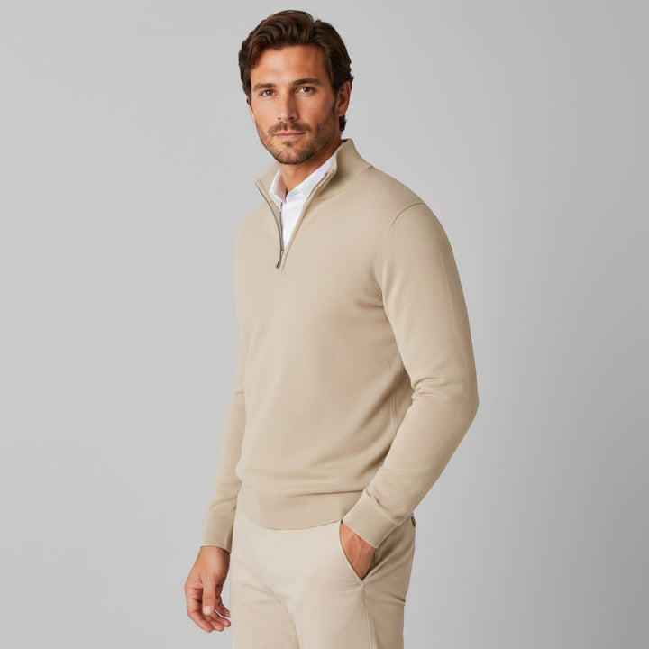 Men's casual quarter zip sweater, a comfortable long sleeve for everyday versatility.