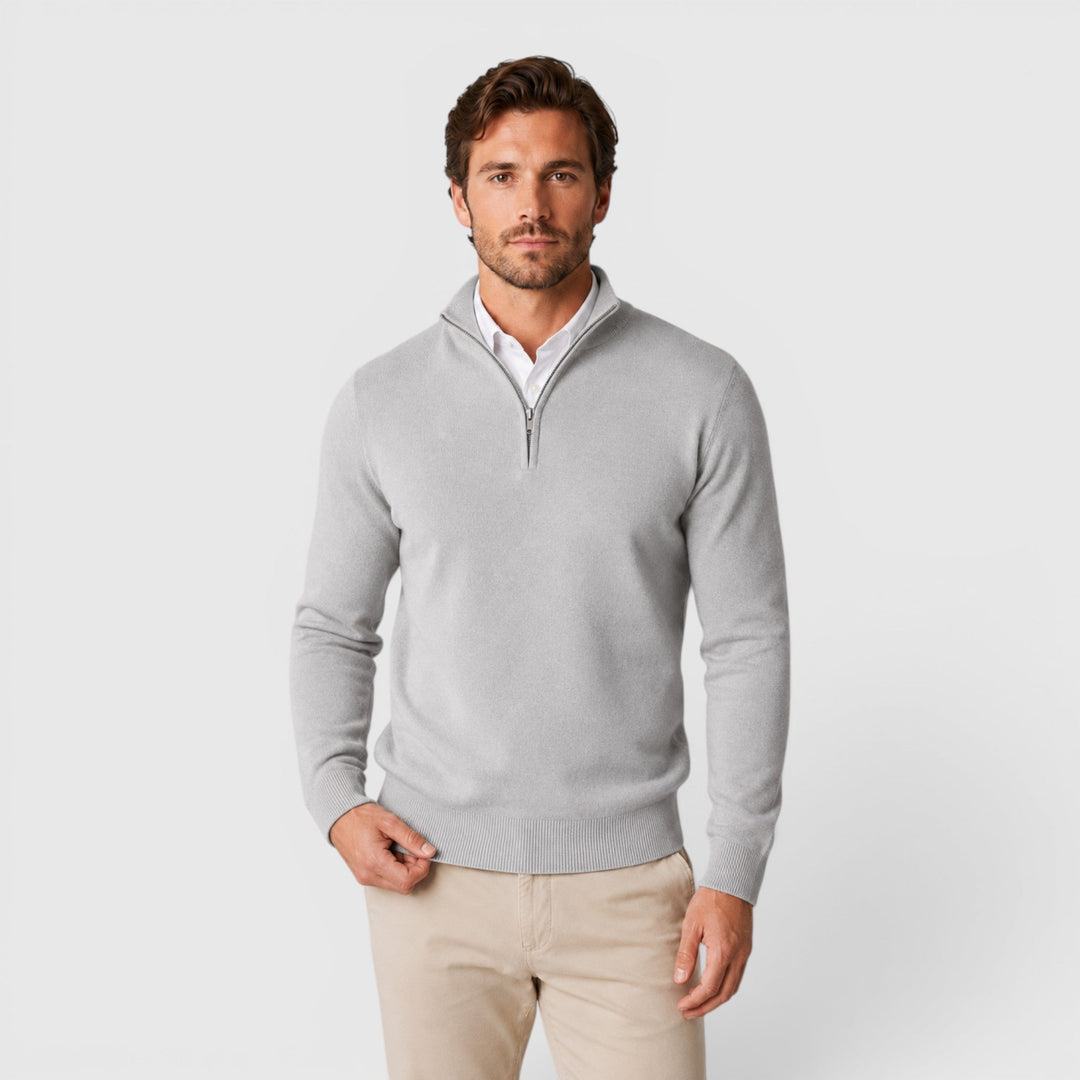 Men's comfortable quarter zip pullover sweater, suitable for office and casual wear.