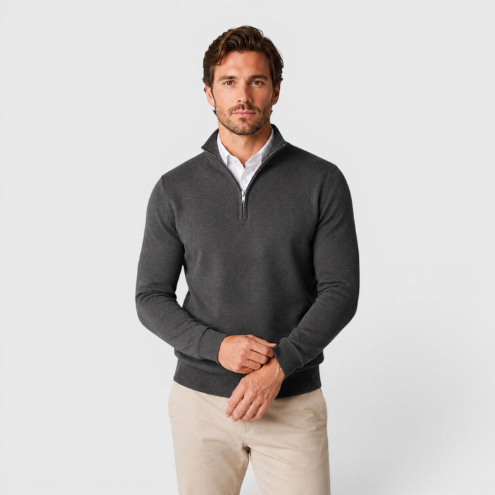 Men's elegant long sleeve quarter zip sweater for a polished smart casual look.