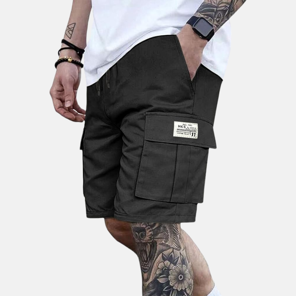 Relaxed fit men's cargo shorts, perfect for streetwear or vacation. Comfortable loose fit summer fashion.