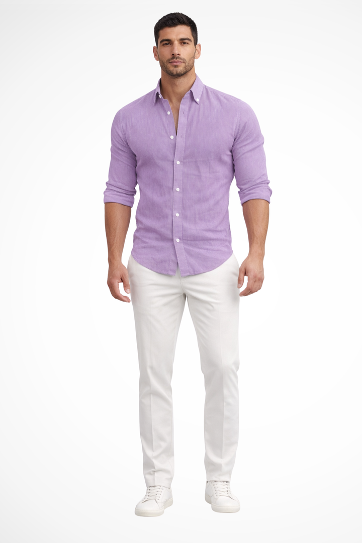 Button-up long sleeve casual shirt for men, loose fit. Stylish & breathable for summer apparel.