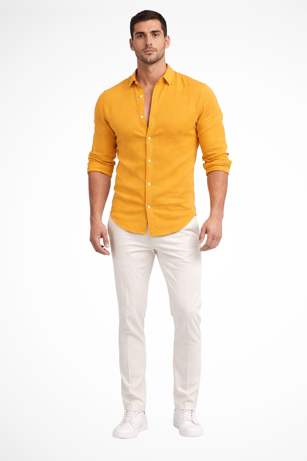 Warm weather men's long sleeve shirt, loose fit design for summer comfort and casual style.