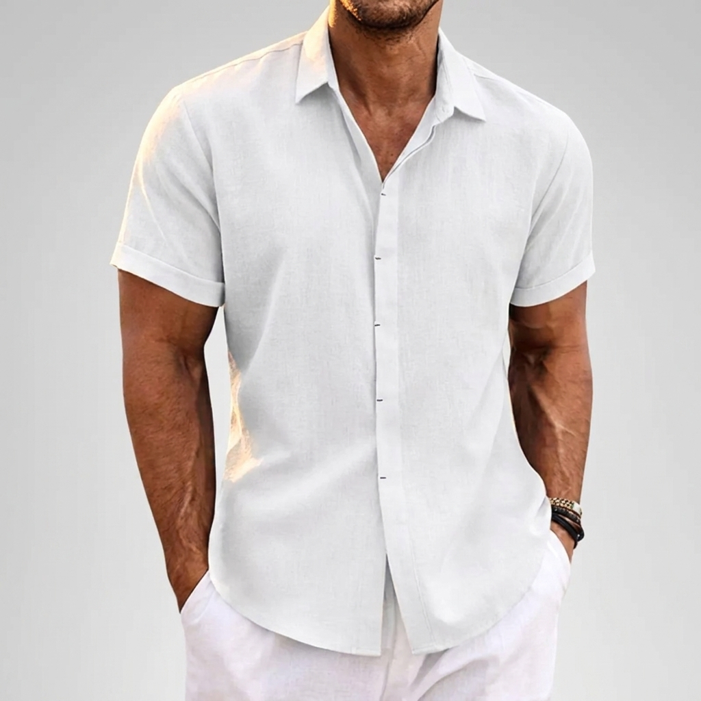 Men's loose fit short sleeve shirt, perfect for casual summer wear & everyday comfort. Breathable fabric.