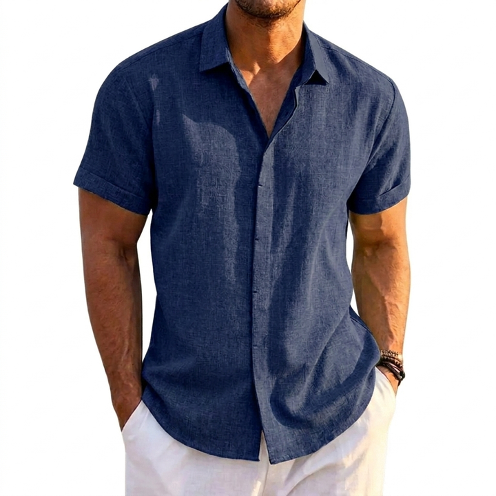 Comfortable men's loose fit short sleeve shirt, a stylish and breathable choice for any casual summer occasion.