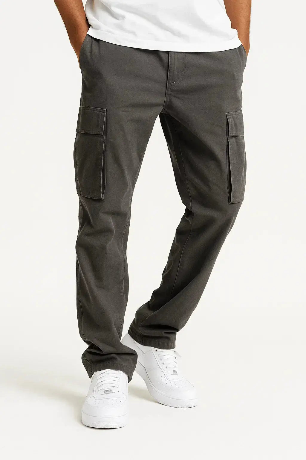Men's loose fit tactical overalls with elastic waist, multiple pockets, durable workwear.